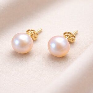 SE-59-14K Gold Pearl Stud Earrings – White Cultured Pearls – Classic Estate Jewe